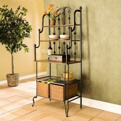 Best Sale ✔️ Southern Enterprises SEI Furniture Carlsbad Baker's Rack In Black 💯 -Bakers Racks Sales 155130 2 L