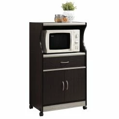 Flash Sale ๐ Hodedah Microwave Contemporary Wooden Kitchen Cart In Chocolate-Grey Finish ๐