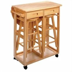 Budget 👍 Winsome Basics Mobile Breakfast Table Set With 2 Stools In Natural 👏 5 Budget 👍 Winsome Basics Mobile Breakfast Table Set With 2 Stools In Natural 👏 -Bakers Racks Sales 19812 2 L