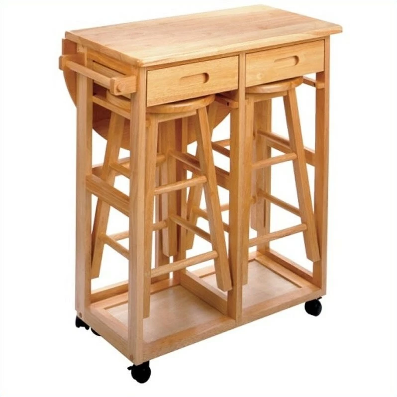Budget 👍 Winsome Basics Mobile Breakfast Table Set With 2 Stools In Natural 👏 3 Budget 👍 Winsome Basics Mobile Breakfast Table Set With 2 Stools In Natural 👏 - Image 3