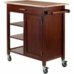 Brand new 🤩 Winsome Marissa Transitional Solid Wood Kitchen Cart In Walnut And Natural 😉