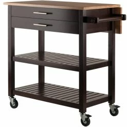 Promo 🧨 Winsome Langdon Transitional Solid Wood Kitchen Cart In Cappuccino 🌟