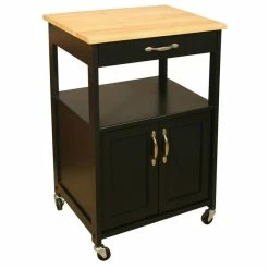 Outlet 🔔 Catskill Craftsmen Wooden Butcher Block Top Kitchen Cart In Black ✔️