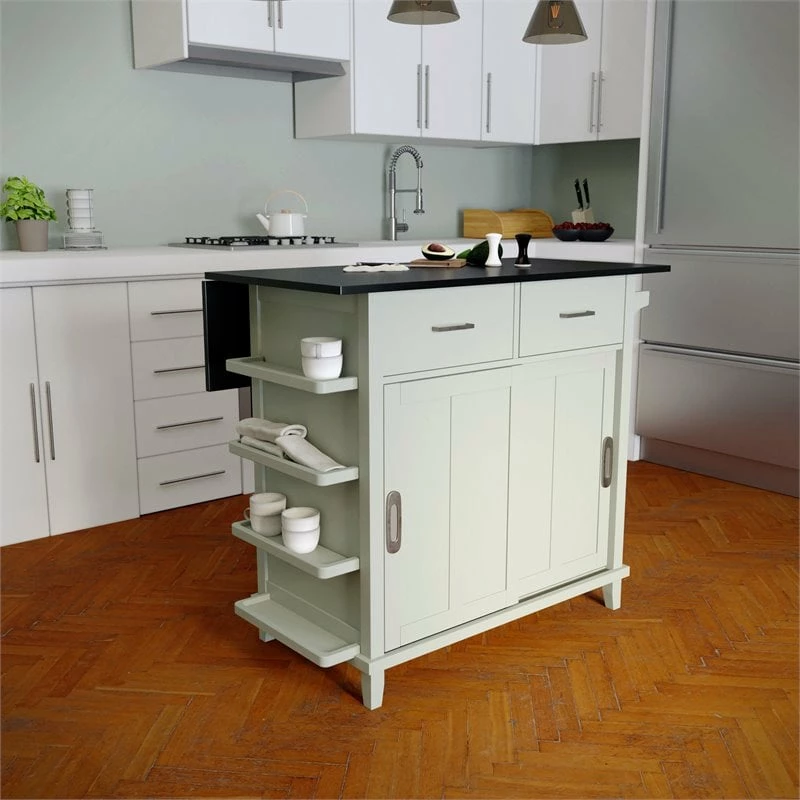 Wholesale 🤩 Southern Enterprises SEI Furniture Ollerton Wooden Kitchen Island In Mint Green And Black 🎁 2 Wholesale 🤩 Southern Enterprises SEI Furniture Ollerton Wooden Kitchen Island In Mint Green And Black 🎁 - Image 2