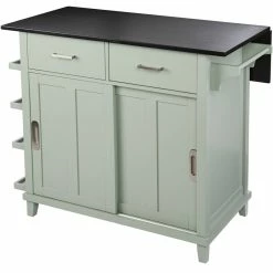 Wholesale 🤩 Southern Enterprises SEI Furniture Ollerton Wooden Kitchen Island In Mint Green And Black 🎁