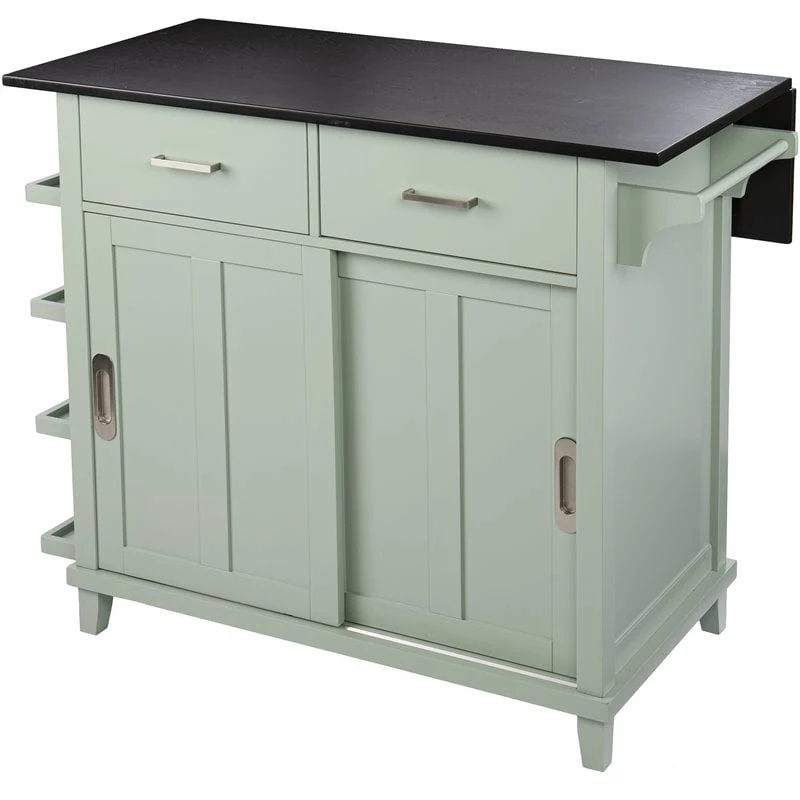 Wholesale 🤩 Southern Enterprises SEI Furniture Ollerton Wooden Kitchen Island In Mint Green And Black 🎁 1 Wholesale 🤩 Southern Enterprises SEI Furniture Ollerton Wooden Kitchen Island In Mint Green And Black 🎁