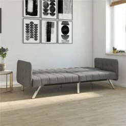 Promo 💯 DHP Emily Convertible Futon And Sofa Sleeper In Grey Linen 💯 -Bakers Racks Sales 2189784 6 L