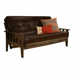 Coupon 👍 Kodiak Furniture Tucson Rustic Walnut Futon And Java Brown Faux Leather Mattress ⭐