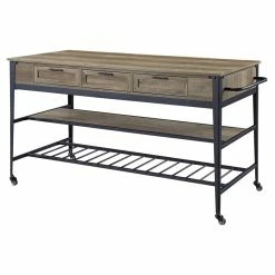 Cheapest 🔔 ACME Furniture ACME Macaria Wooden Kitchen Island With 3 Drawers In Rustic Oak And Black 🔔