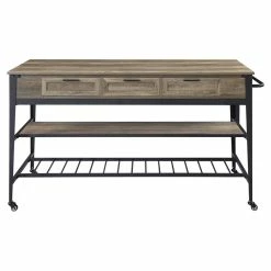 Cheapest 🔔 ACME Furniture ACME Macaria Wooden Kitchen Island With 3 Drawers In Rustic Oak And Black 🔔 -Bakers Racks Sales 2272048 3 L