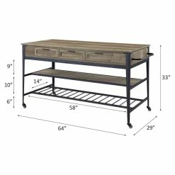Cheapest 🔔 ACME Furniture ACME Macaria Wooden Kitchen Island With 3 Drawers In Rustic Oak And Black 🔔 -Bakers Racks Sales 2272048 7 L