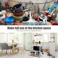 Discount 🔔 Costway 4-Tier MDF Vintage Kitchen Baker's Rack With Basket & 5 Hooks In Natural 🥰 -Bakers Racks Sales 2314094 10 L