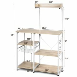 Discount 🔔 Costway 4-Tier MDF Vintage Kitchen Baker's Rack With Basket & 5 Hooks In Natural 🥰 -Bakers Racks Sales 2314094 11 L