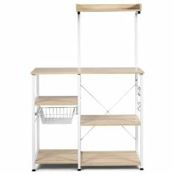 Discount 🔔 Costway 4-Tier MDF Vintage Kitchen Baker's Rack With Basket & 5 Hooks In Natural 🥰 -Bakers Racks Sales 2314094 3 L