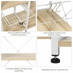 Discount 🔔 Costway 4-Tier MDF Vintage Kitchen Baker's Rack With Basket & 5 Hooks In Natural 🥰 -Bakers Racks Sales 2314094 7 L