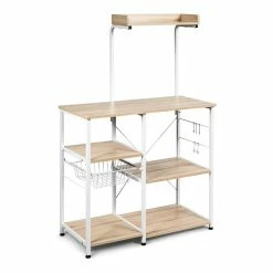 Discount ๐ Costway 4-Tier MDF Vintage Kitchen Baker's Rack With Basket & 5 Hooks In Natural ๐ฅฐ