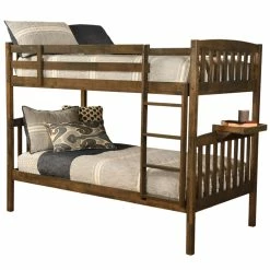 Outlet 🧨 Kodiak Furniture Claire Twin Wood Bunk Bed With Tray In Rustic Walnut Brown ⭐