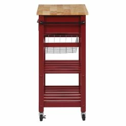 Cheapest 😀 OS Home And Office Furniture HMPNW-9 Hampton Kitchen Cart In Red 🔥 -Bakers Racks Sales 2482276 3 L