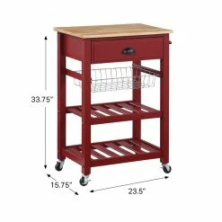 Cheapest 😀 OS Home And Office Furniture HMPNW-9 Hampton Kitchen Cart In Red 🔥 -Bakers Racks Sales 2482276 4 L