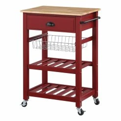 Cheapest ๐ OS Home And Office Furniture HMPNW-9 Hampton Kitchen Cart In Red ๐ฅ
