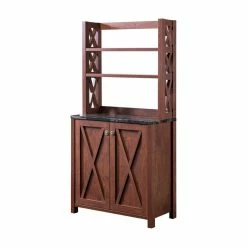Wholesale 💯 Bowery Hill Farmhouse Wood Multi-Storage Kitchen Cabinet In Walnut 🌟
