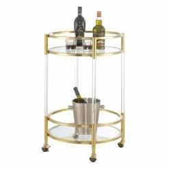 Budget 👍 Convenience Concepts Royal Crest Two-Tier Acrylic Round Bar Cart In Clear Glass With Gold Metal Frame ⭐ -Bakers Racks Sales 2495807 2 L