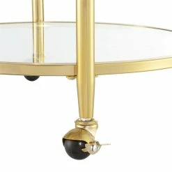Budget 👍 Convenience Concepts Royal Crest Two-Tier Acrylic Round Bar Cart In Clear Glass With Gold Metal Frame ⭐ -Bakers Racks Sales 2495807 3 L