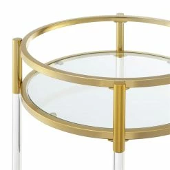 Budget 👍 Convenience Concepts Royal Crest Two-Tier Acrylic Round Bar Cart In Clear Glass With Gold Metal Frame ⭐ -Bakers Racks Sales 2495807 4 L