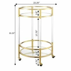 Budget 👍 Convenience Concepts Royal Crest Two-Tier Acrylic Round Bar Cart In Clear Glass With Gold Metal Frame ⭐ -Bakers Racks Sales 2495807 5 L