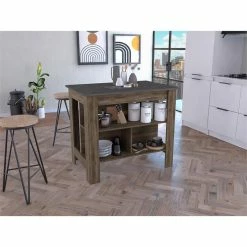New ✨ Tuhome Furniture TUHOME Cala Kitchen Island Dark Brown- Onix Engineered Wood 👏 -Bakers Racks Sales 2503523 1 L