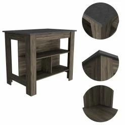 New ✨ Tuhome Furniture TUHOME Cala Kitchen Island Dark Brown- Onix Engineered Wood 👏 -Bakers Racks Sales 2503523 2 L