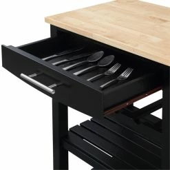 Brand new 😍 Convenience Concepts Ellaine Four-Tier Butcher Block Kitchen Cart W/ Drawer & Wine Rack In Black Wood 🧨 -Bakers Racks Sales 2514880 3 L