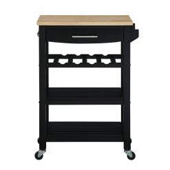 Brand new 😍 Convenience Concepts Ellaine Four-Tier Butcher Block Kitchen Cart W/ Drawer & Wine Rack In Black Wood 🧨 -Bakers Racks Sales 2514880 4 L