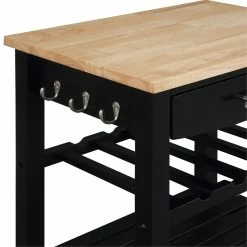 Brand new 😍 Convenience Concepts Ellaine Four-Tier Butcher Block Kitchen Cart W/ Drawer & Wine Rack In Black Wood 🧨 -Bakers Racks Sales 2514880 5 L