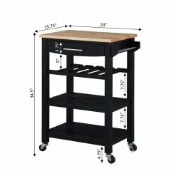 Brand new 😍 Convenience Concepts Ellaine Four-Tier Butcher Block Kitchen Cart W/ Drawer & Wine Rack In Black Wood 🧨 -Bakers Racks Sales 2514880 9 L