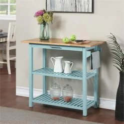 Promo ๐ฅ Convenience Concepts Designs2Go Three-Tier Butcher Block Kitchen Prep Island W/Drawer In Blue Wood โค๏ธ