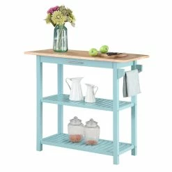 Promo 🔥 Convenience Concepts Designs2Go Three-Tier Butcher Block Kitchen Prep Island W/Drawer In Blue Wood ❤️ -Bakers Racks Sales 2514886 2 L