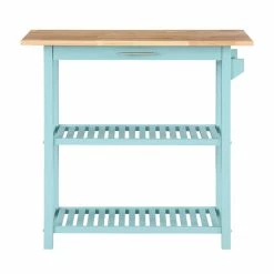 Promo 🔥 Convenience Concepts Designs2Go Three-Tier Butcher Block Kitchen Prep Island W/Drawer In Blue Wood ❤️ -Bakers Racks Sales 2514886 3 L