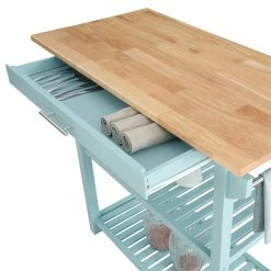 Promo 🔥 Convenience Concepts Designs2Go Three-Tier Butcher Block Kitchen Prep Island W/Drawer In Blue Wood ❤️ -Bakers Racks Sales 2514886 4 L