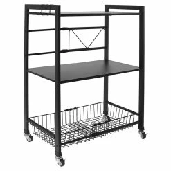 Best deal 👍 Alexent 3-Tier Metal Kitchen Counter Shelf Storage Cart With 3 Hooks In Black ✨
