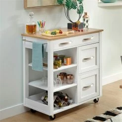 Flash Sale ⭐ Homestyles Storage Plus Off White Wood Kitchen Cart 😀