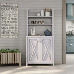 Coupon 🔥 Furniture Of America Chantria Rustic Wood 5-Shelf Baker Rack In White Oak ✔️ -Bakers Racks Sales 2529249 4 L