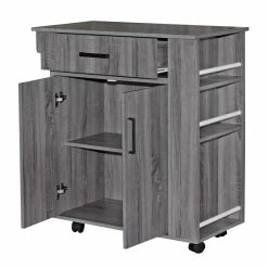 Discount 🎁 Better Home Products Shelby Rolling Kitchen Cart With Storage Cabinet - Gray 👍 -Bakers Racks Sales 2545230 2 L