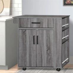 Discount 🎁 Better Home Products Shelby Rolling Kitchen Cart With Storage Cabinet - Gray 👍 -Bakers Racks Sales 2545230 3 L
