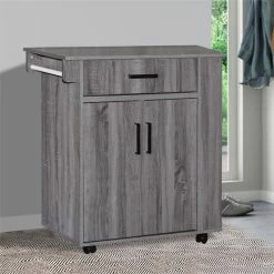 Discount 🎁 Better Home Products Shelby Rolling Kitchen Cart With Storage Cabinet - Gray 👍 -Bakers Racks Sales 2545230 4 L