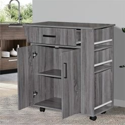 Discount 🎁 Better Home Products Shelby Rolling Kitchen Cart With Storage Cabinet - Gray 👍 -Bakers Racks Sales 2545230 5 L