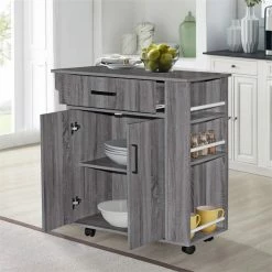 Discount 🎁 Better Home Products Shelby Rolling Kitchen Cart With Storage Cabinet - Gray 👍 -Bakers Racks Sales 2545230 6 L