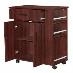 Coupon 👏 Better Home Products Shelby Rolling Kitchen Cart With Storage Cabinet - Mahogany ❤️ -Bakers Racks Sales 2545231 2 L