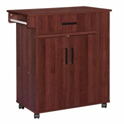 Coupon 👏 Better Home Products Shelby Rolling Kitchen Cart With Storage Cabinet - Mahogany ❤️ -Bakers Racks Sales 2545231 3 L