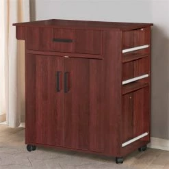 Coupon 👏 Better Home Products Shelby Rolling Kitchen Cart With Storage Cabinet - Mahogany ❤️ -Bakers Racks Sales 2545231 4 L